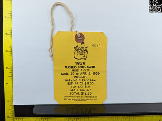 1959 Masters Tournament Series Badge - Art Wall Jr Win - Augusta National Golf Club