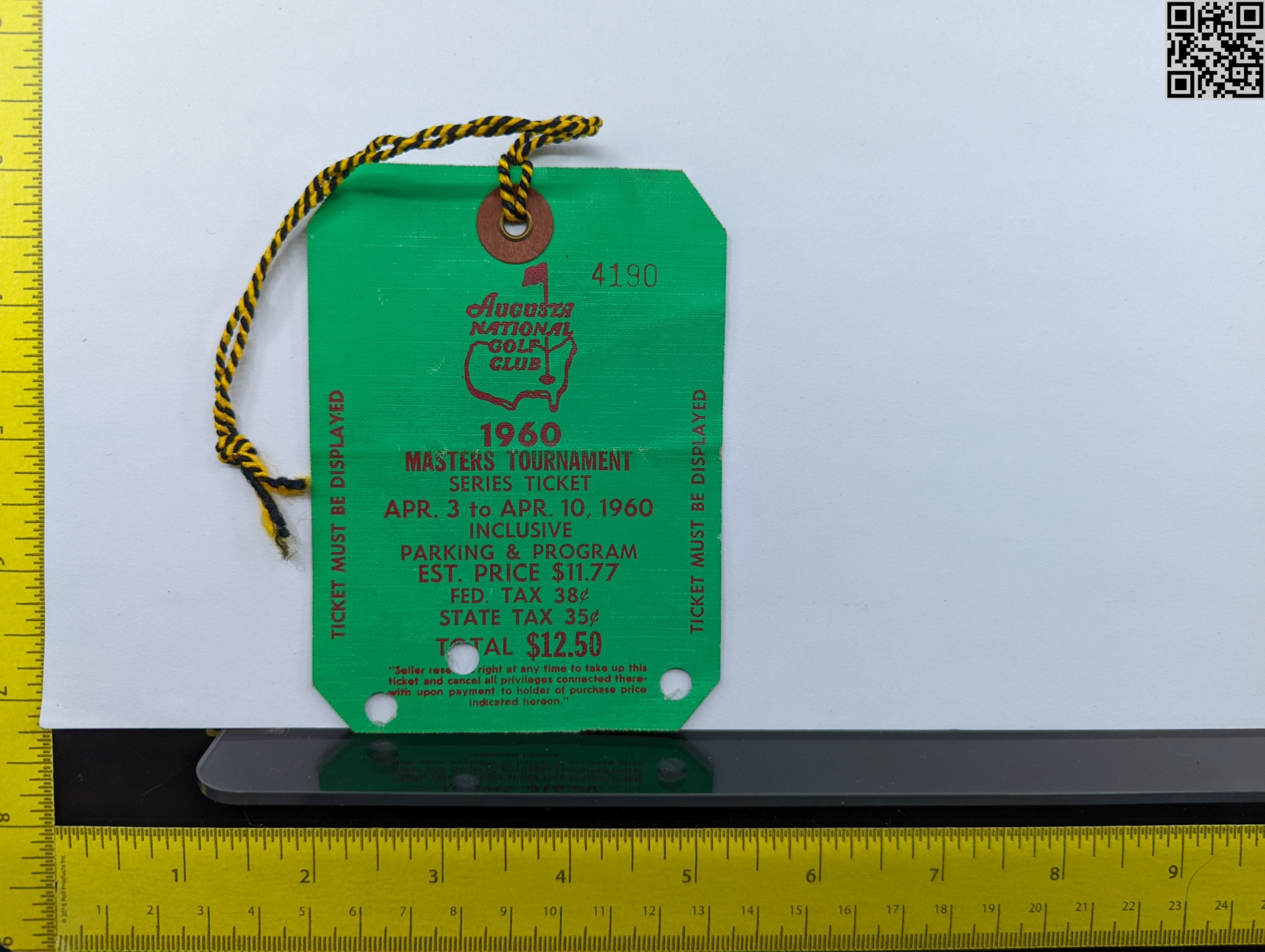1960 Masters Tournament Series Badge - Arnold Palmer Win - Augusta