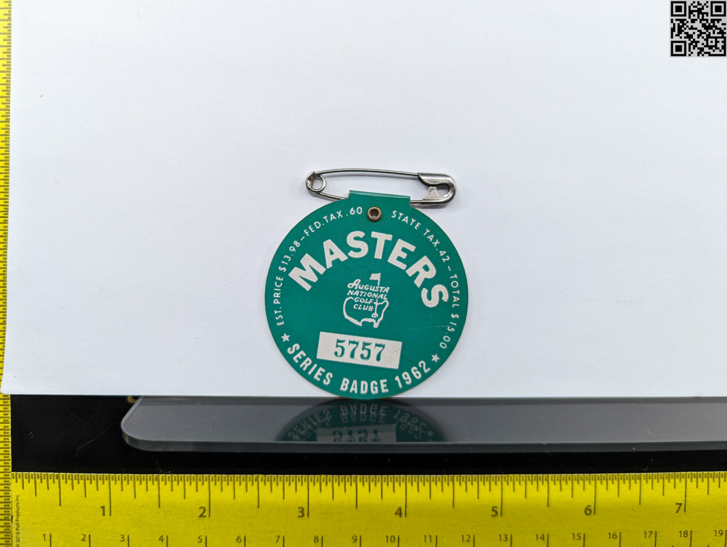 1962 Masters Tournament Series Badge - Arnold Palmer Win - Augusta National Golf Club