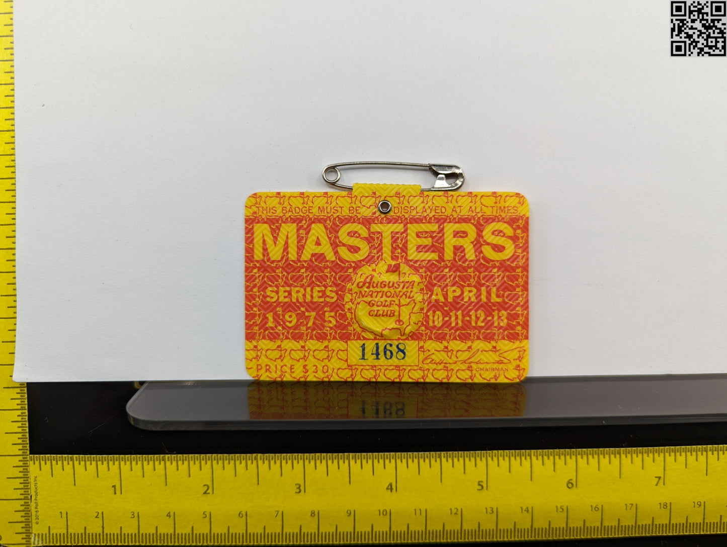 1975 Masters Tournament Series Badge - Augusta National Golf Club - Jack Nicklaus Win