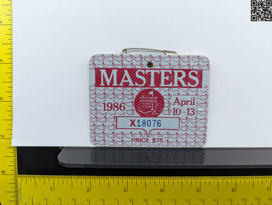 1986 Masters Tournament Series Badge - Augusta National Golf Club - Jack Nicklaus 6th Masters Win 18th Major