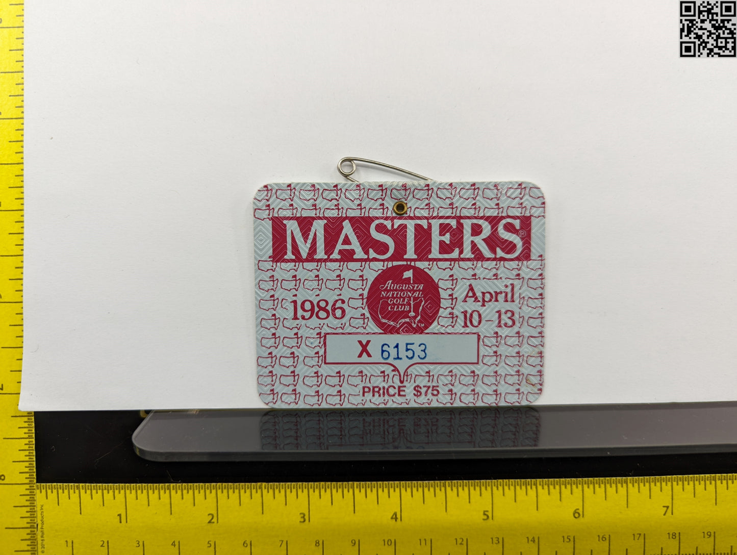 1986 Masters Tournament Series Badge - Augusta National Golf Club - Jack Nicklaus 6th Masters Win 18th Major