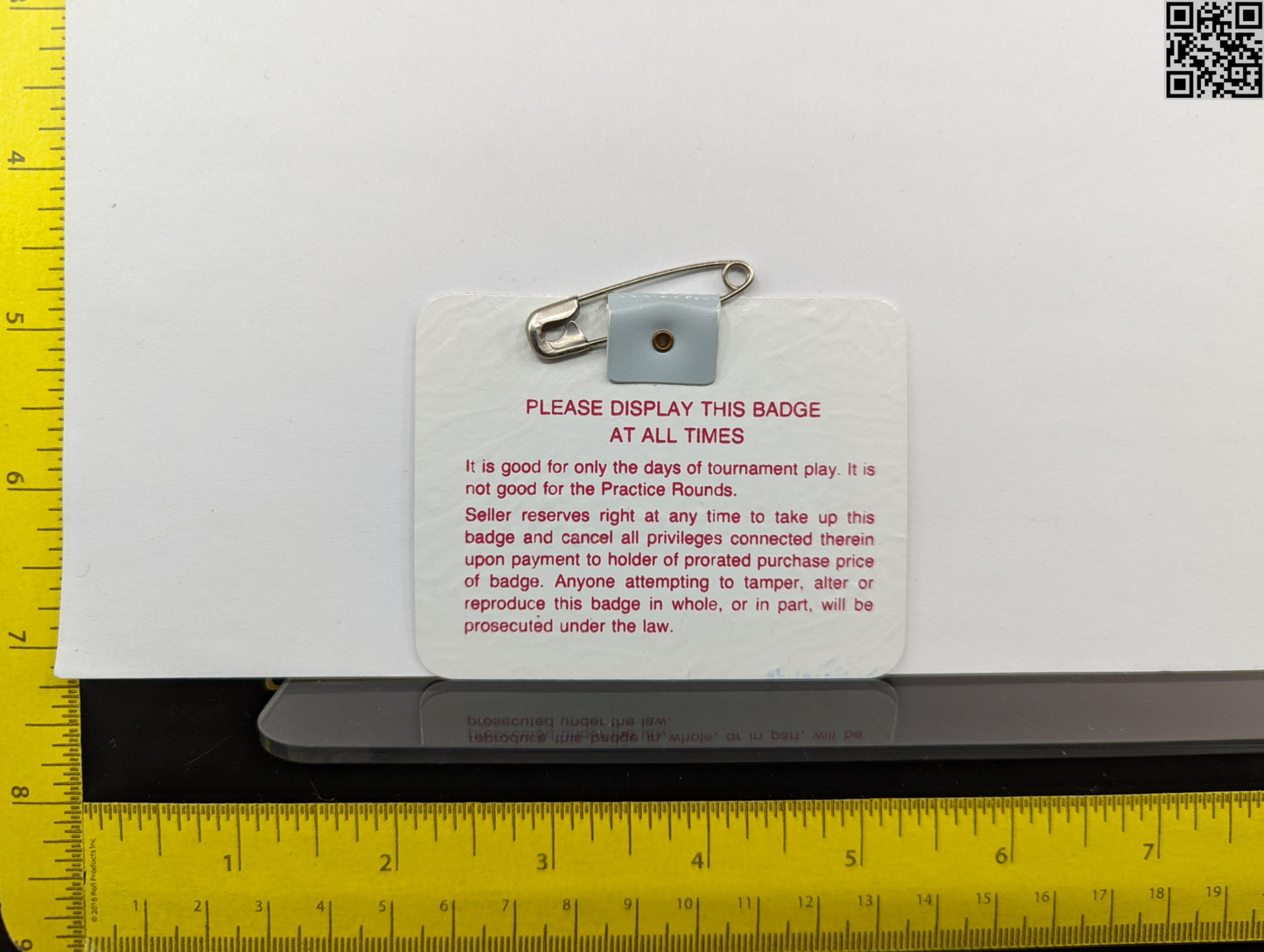 1986 Masters Tournament Series Badge - Augusta National Golf Club - Jack Nicklaus 6th Masters Win 18th Major