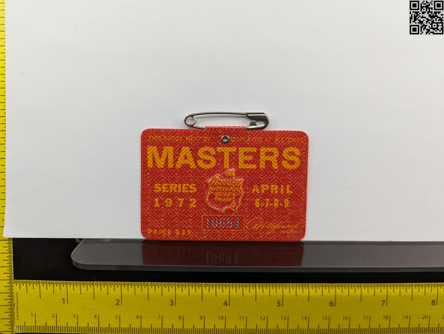 1972 Masters Tournament Series Badge - Augusta National Golf Club - Jack Nicklaus Win