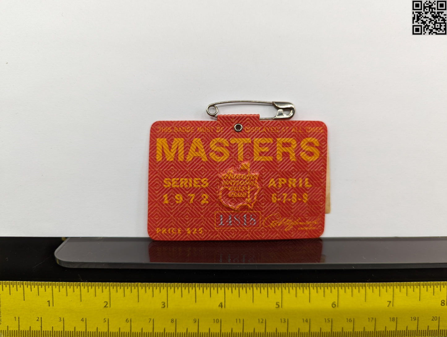 1972 Masters Tournament Series Badge - Augusta National Golf Club - Jack Nicklaus Win