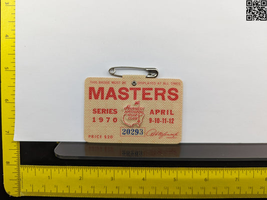 1970 Masters Tournament Series Badge - Augusta National Golf Club - Billy Casper Win