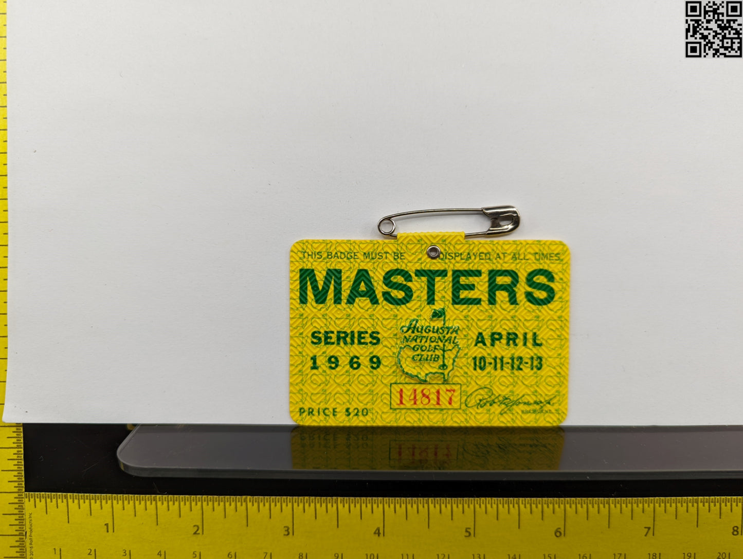 1969 Masters Tournament Series Badge - Augusta National Golf Club - George Archer Win