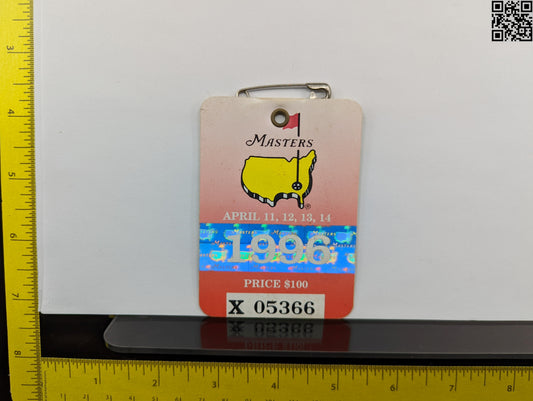 1996 Masters Tournament Series Badge - Augusta National Golf Club - Nick Faldo Win