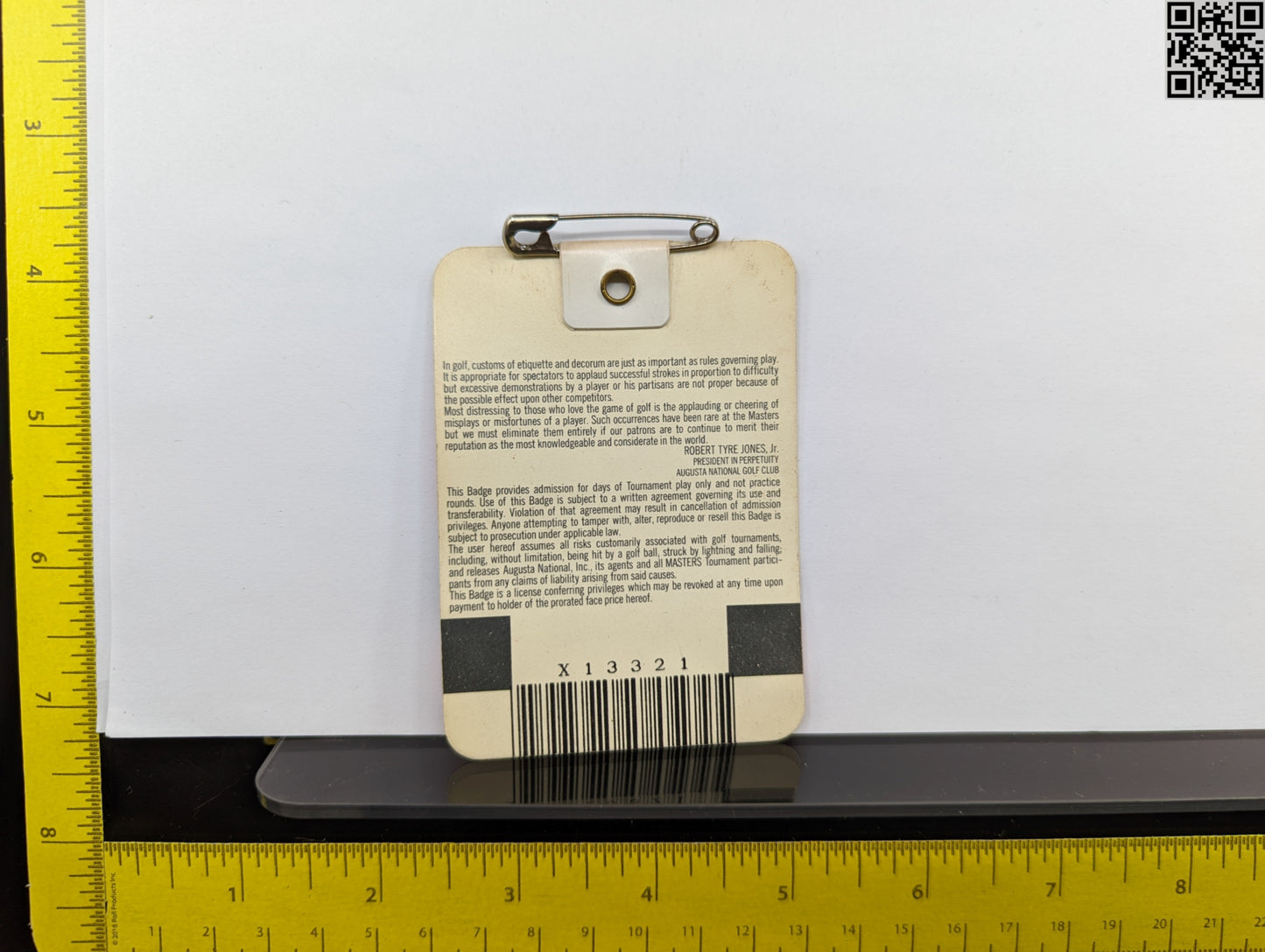 1996 Masters Tournament Series Badge - Augusta National Golf Club - Nick Faldo Win