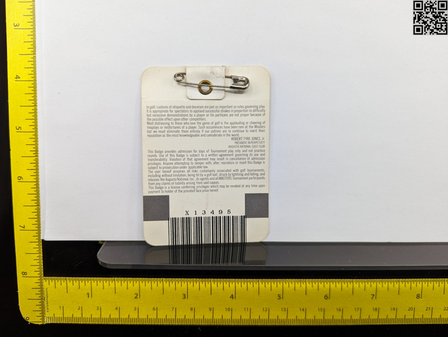 1995 Masters Tournament Series Badge - Augusta National Golf Club - Ben Crenshaw Win