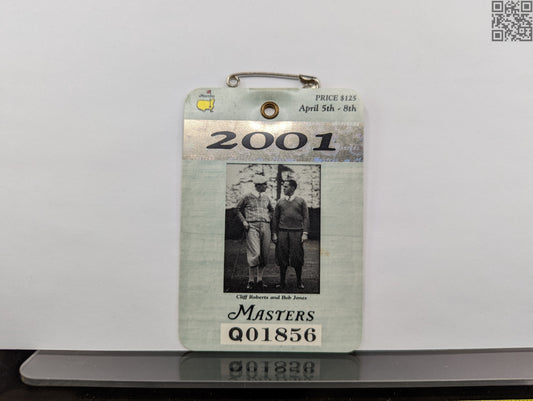 2001 Masters Tournament Series Badge - Augusta National Golf Club - Tiger Woods 2nd Masters  Win
