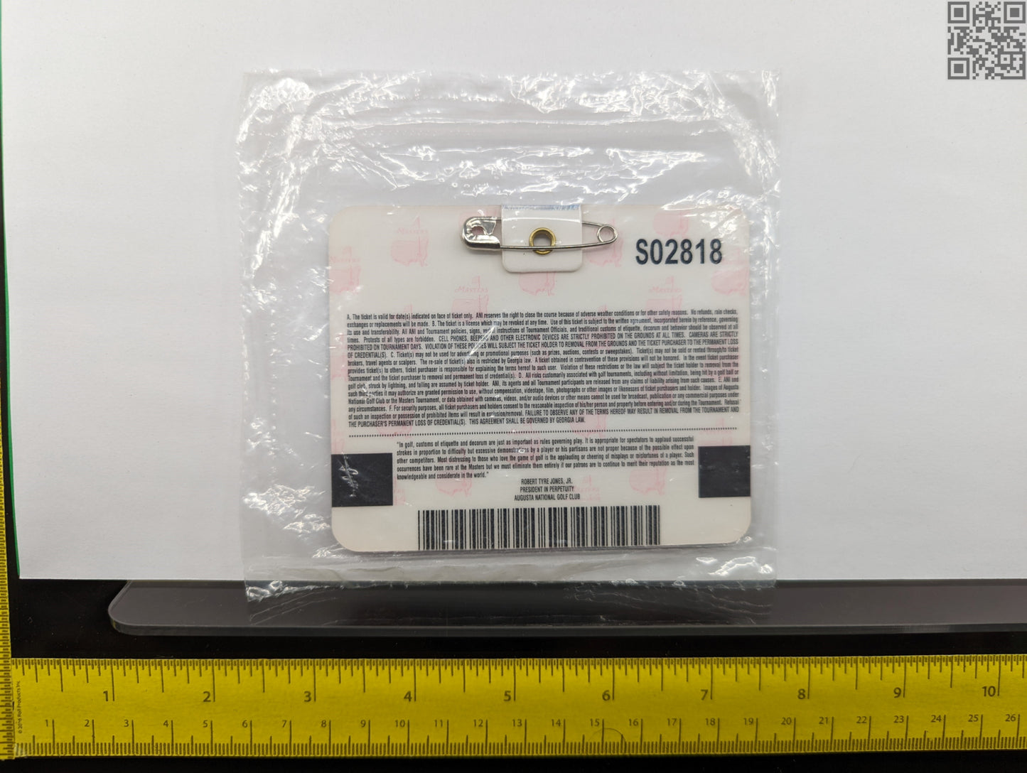 2005 Masters Tournament VIP Series Badge - Augusta National Golf Club - Tiger Woods 4th Masters Win