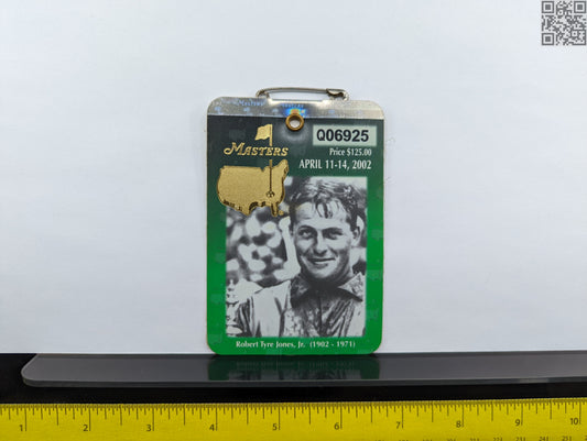 2002 Masters Tournament Series Badge - Augusta National Golf Club - Tiger Woods 3rd Masters Win