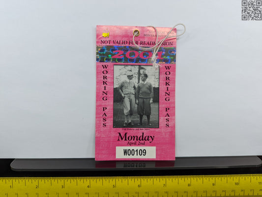 2001 Masters Tournament Daily Ticket - Augusta National Golf Club - Tiger Woods 2nd Masters  Win