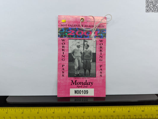 2001 Masters Tournament Daily Ticket - Augusta National Golf Club - Tiger Woods 2nd Masters Win