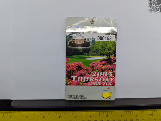 2005 Masters Tournament Daily Ticket - Augusta National Golf Club - Tiger Woods 4th Masters Win