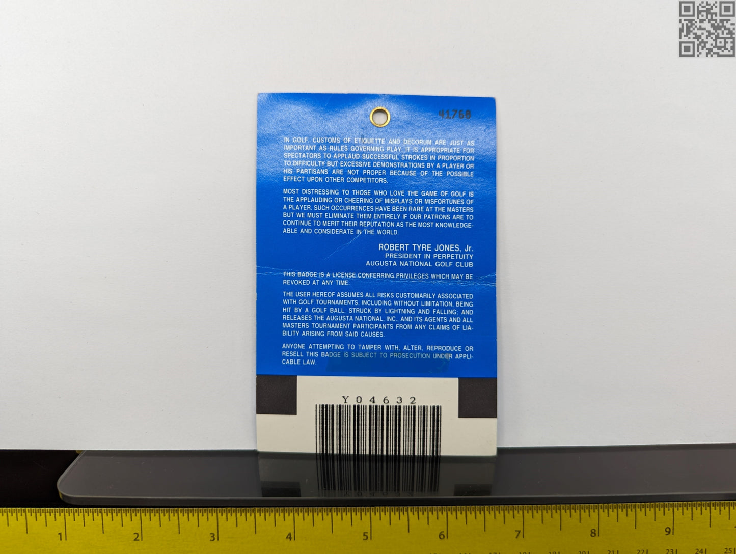 1995 Masters Tournament Daily Ticket - Augusta National Golf Club - Tiger Woods 1st Masters