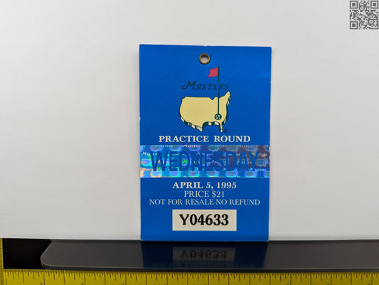 1995 Masters Tournament Daily Ticket - Augusta National Golf Club - Tiger Woods 1st Masters