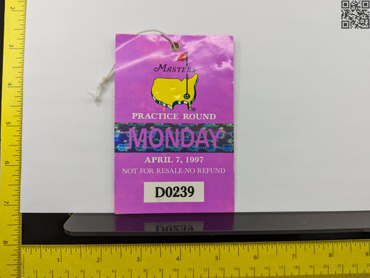 1997 Masters Tournament Daily Ticket - Augusta National Golf Club - Tiger Woods 1st Masters Win