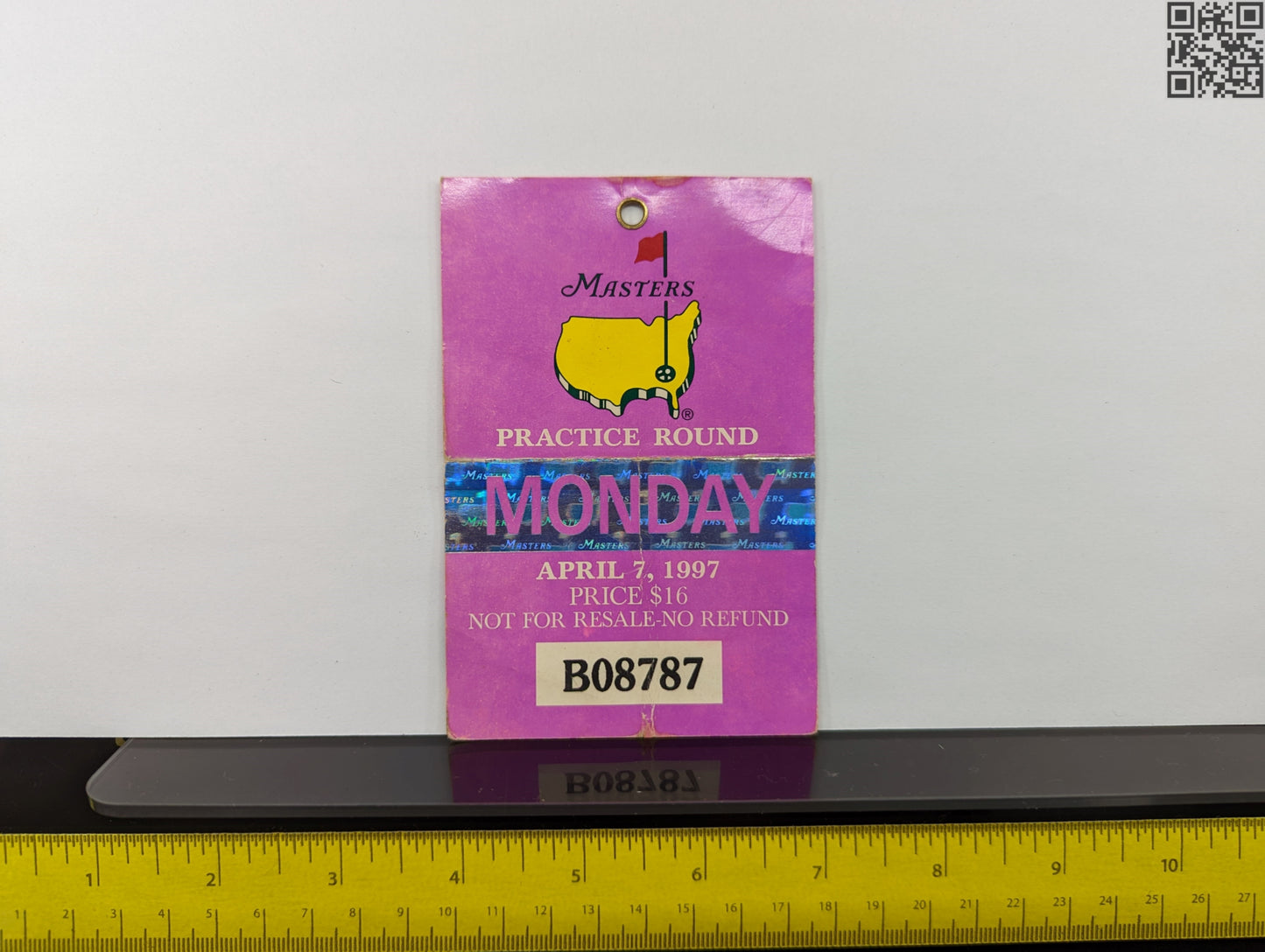 1997 Masters Tournament Daily Ticket - Augusta National Golf Club - Tiger Woods 1st Masters Win