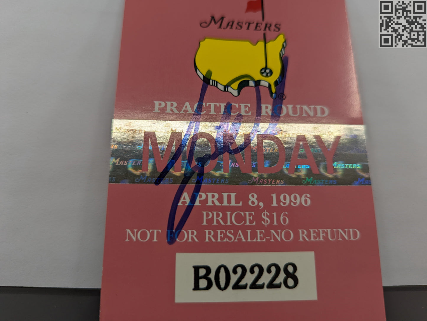 1996 Tiger Woods Signed Masters Tournament Daily Ticket