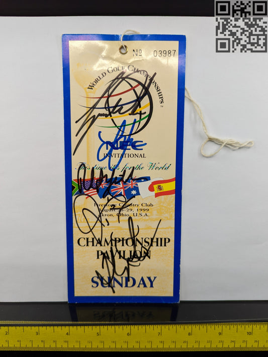 1999 Tiger Woods Signed Sunday Ticket WGC NEC Invitational Firestone Country Club Win