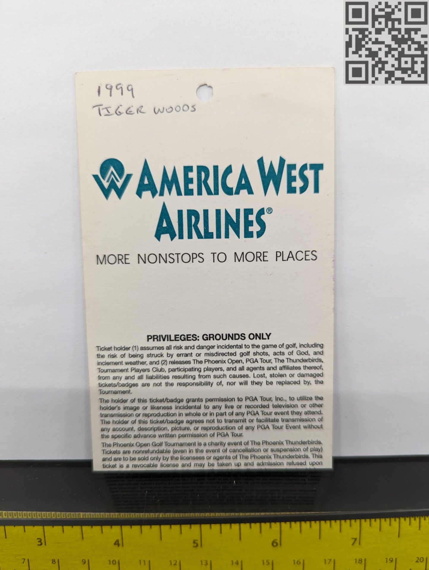 1999 Tiger Woods Signed Ticket Phoenix Open TPC Scottsdale