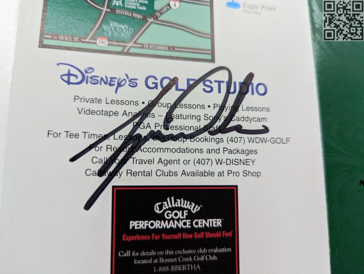 1999 Tiger Woods Signed Scorecard Walt Disney World Resort Palm Course