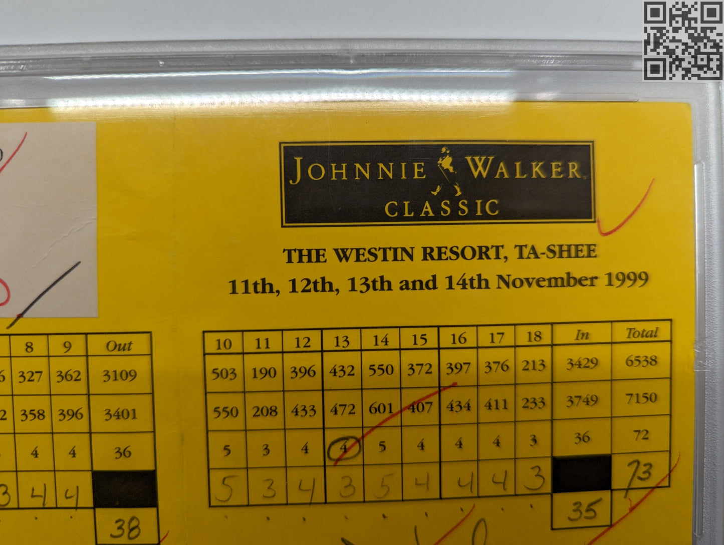 1999 Johnnie Walker Classic Tiger Woods Signed Official Tournament Scorecard 2nd Round