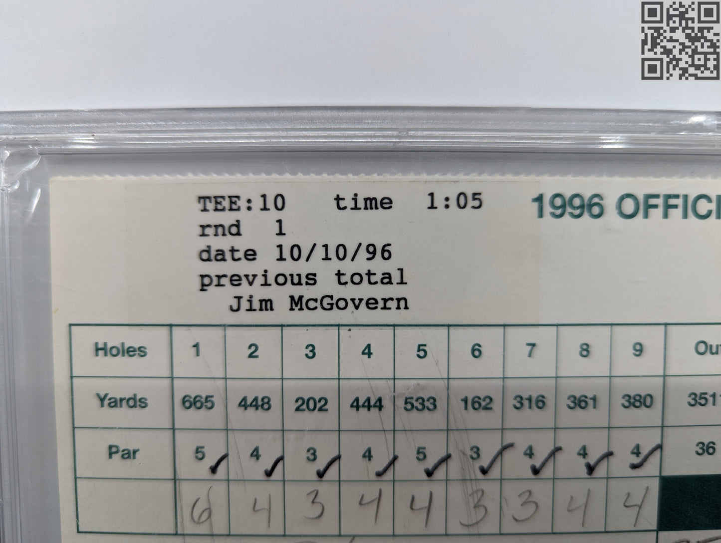 1996 Tiger Woods Signed Official Tournament Scorecard 1st Round La Cantera Texas Open