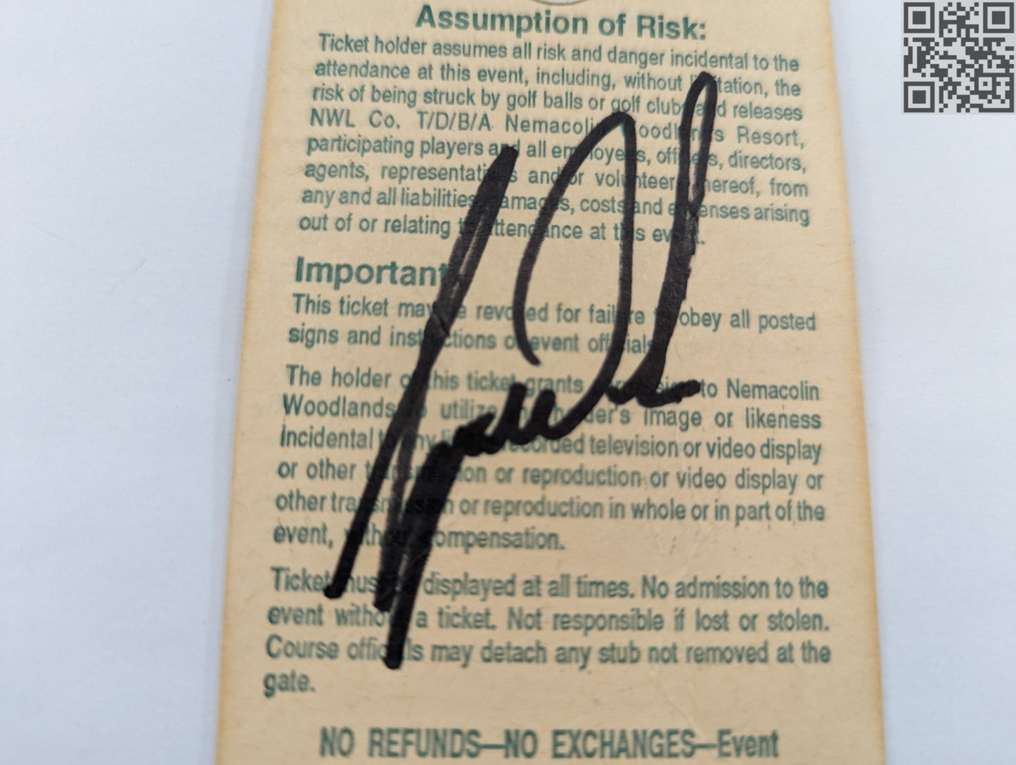 Tiger Woods Signed May 1997 Mystic Rock Charity Pro Am Ticket