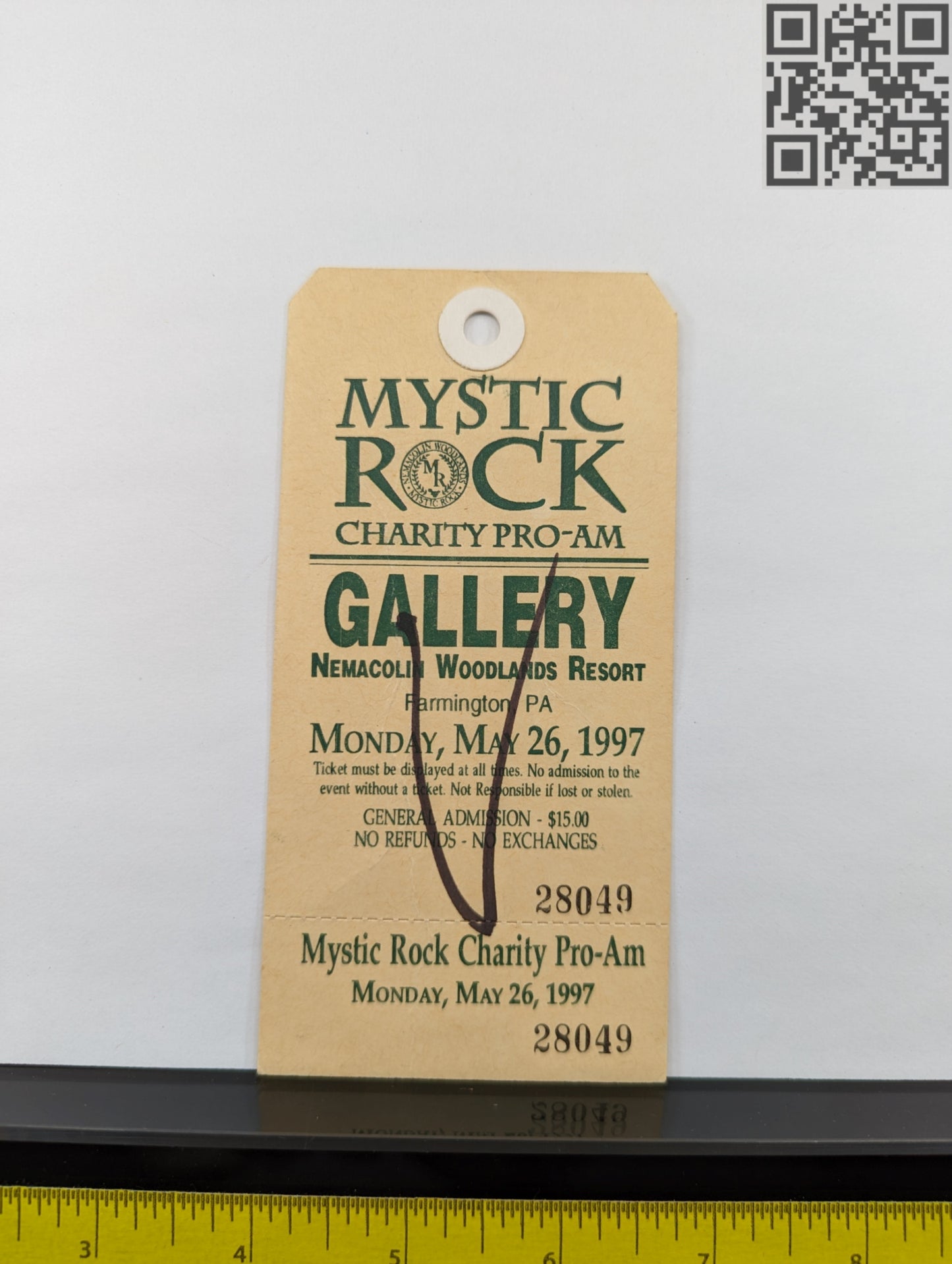 Tiger Woods Signed May 1997 Mystic Rock Charity Pro Am Ticket
