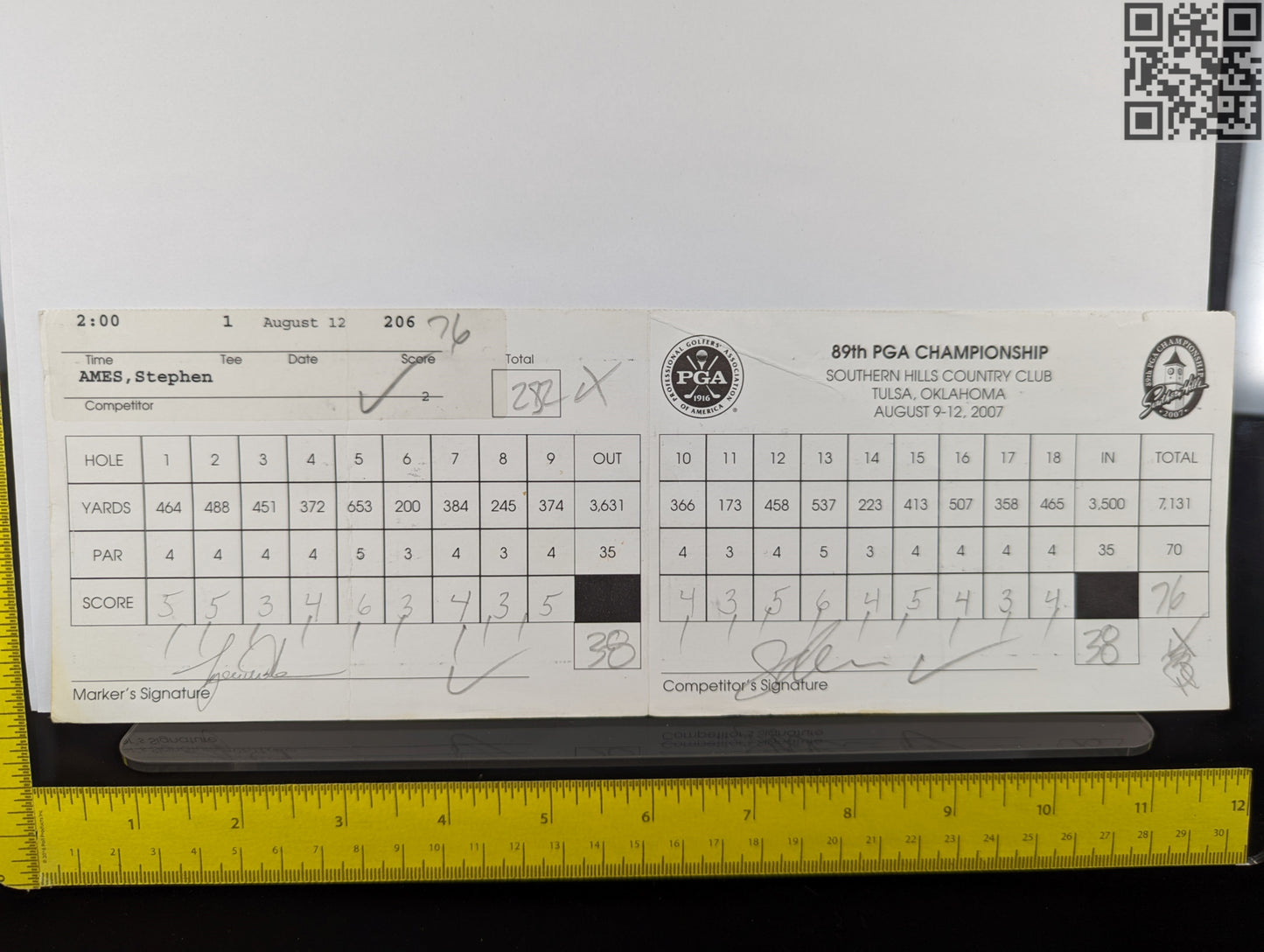 2007 PGA Championship Southern Hills Tiger Woods Signed Official Tournament Scorecard WIN