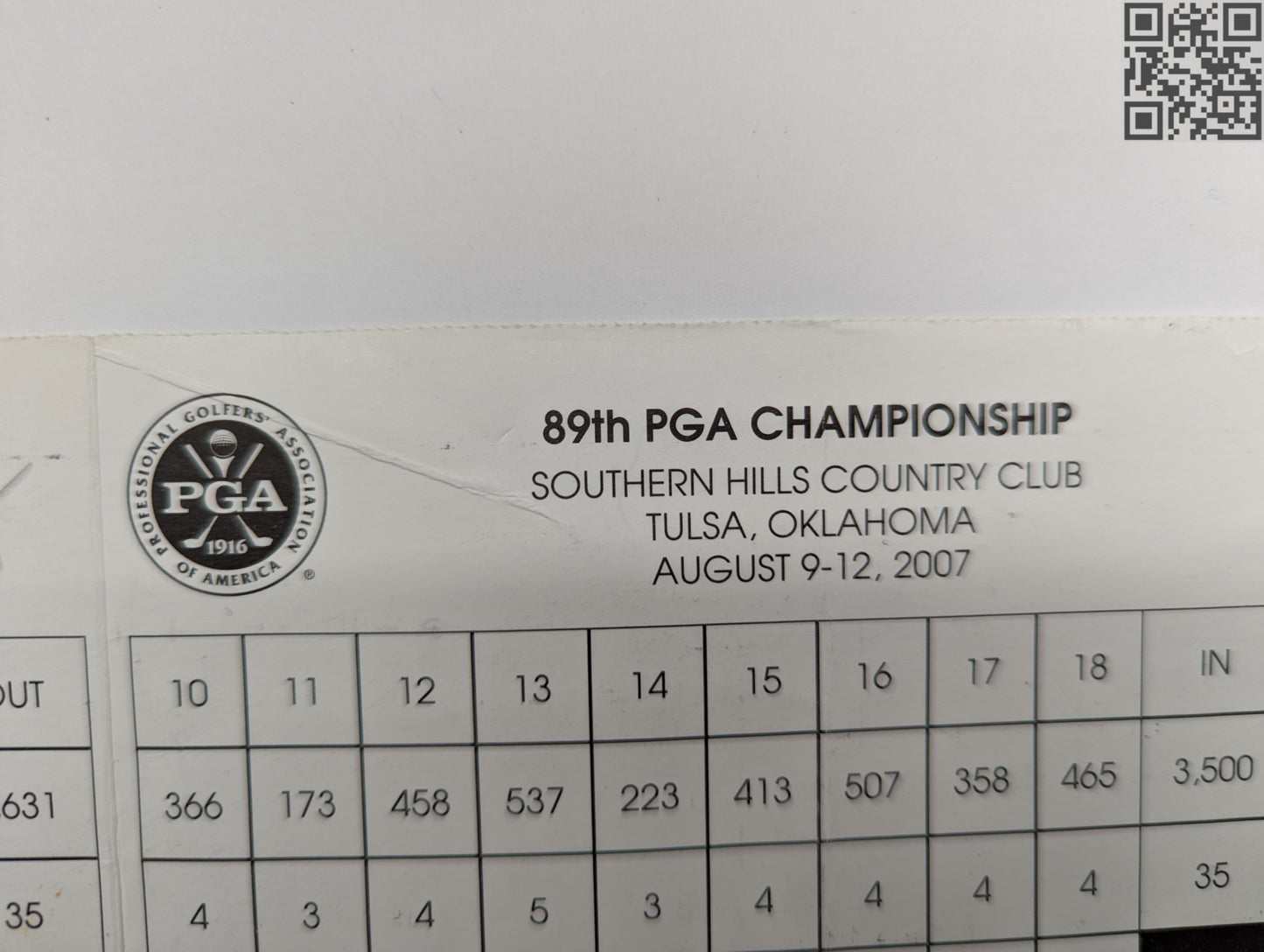 2007 PGA Championship Southern Hills Tiger Woods Signed Official Tournament Scorecard WIN