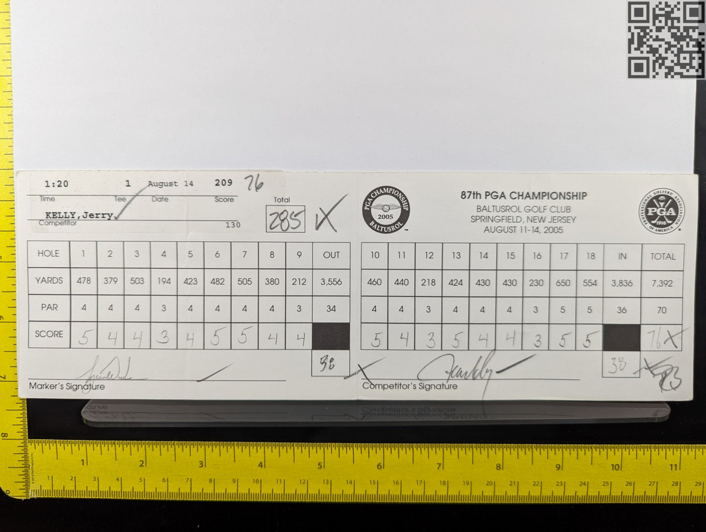 2005 PGA Championship Baltusrol Tiger Woods Signed Official Tournament Scorecard