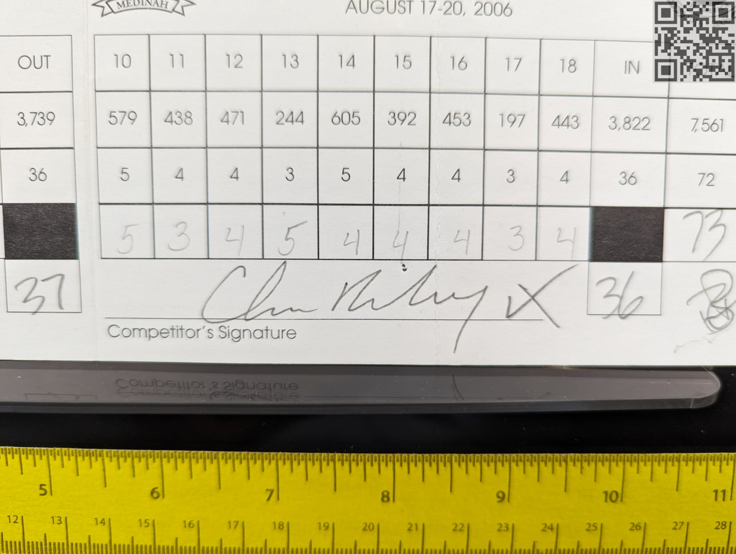 2006 PGA Championship Medinah Tiger Woods Signed Official Tournament Scorecard WIN