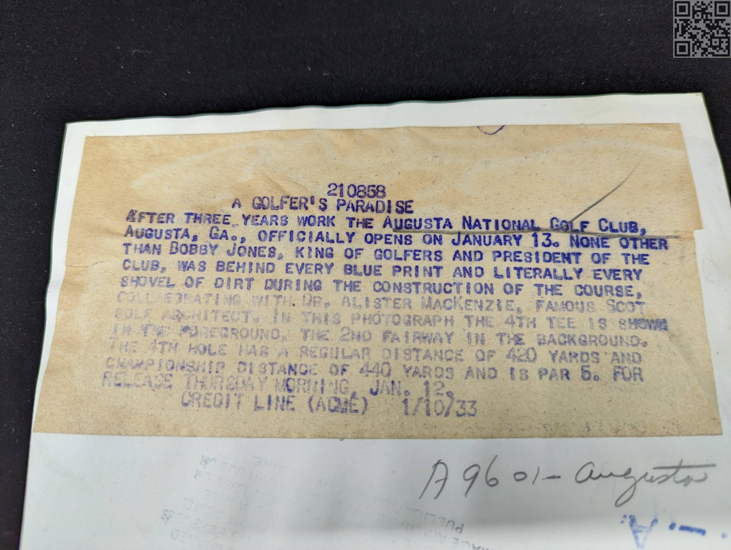 Augusta National Golf Club Masters Tournament Type 1 Press Wire Photo