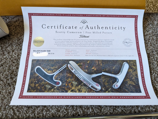 Scotty Cameron Bulls Eye Platinum Blade Putter Golf Club Tour Only Circle T COA