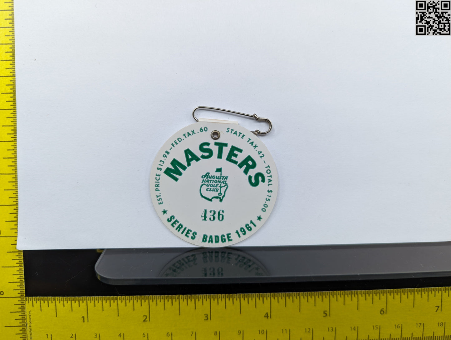 1961 Masters Tournament Series Badge - Gary Play Win - Augusta National Golf Club