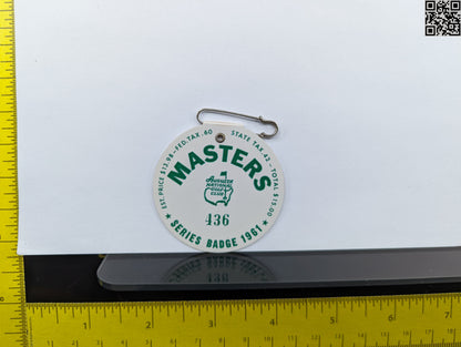 1961 Masters Tournament Series Badge - Gary Play Win - Augusta National Golf Club