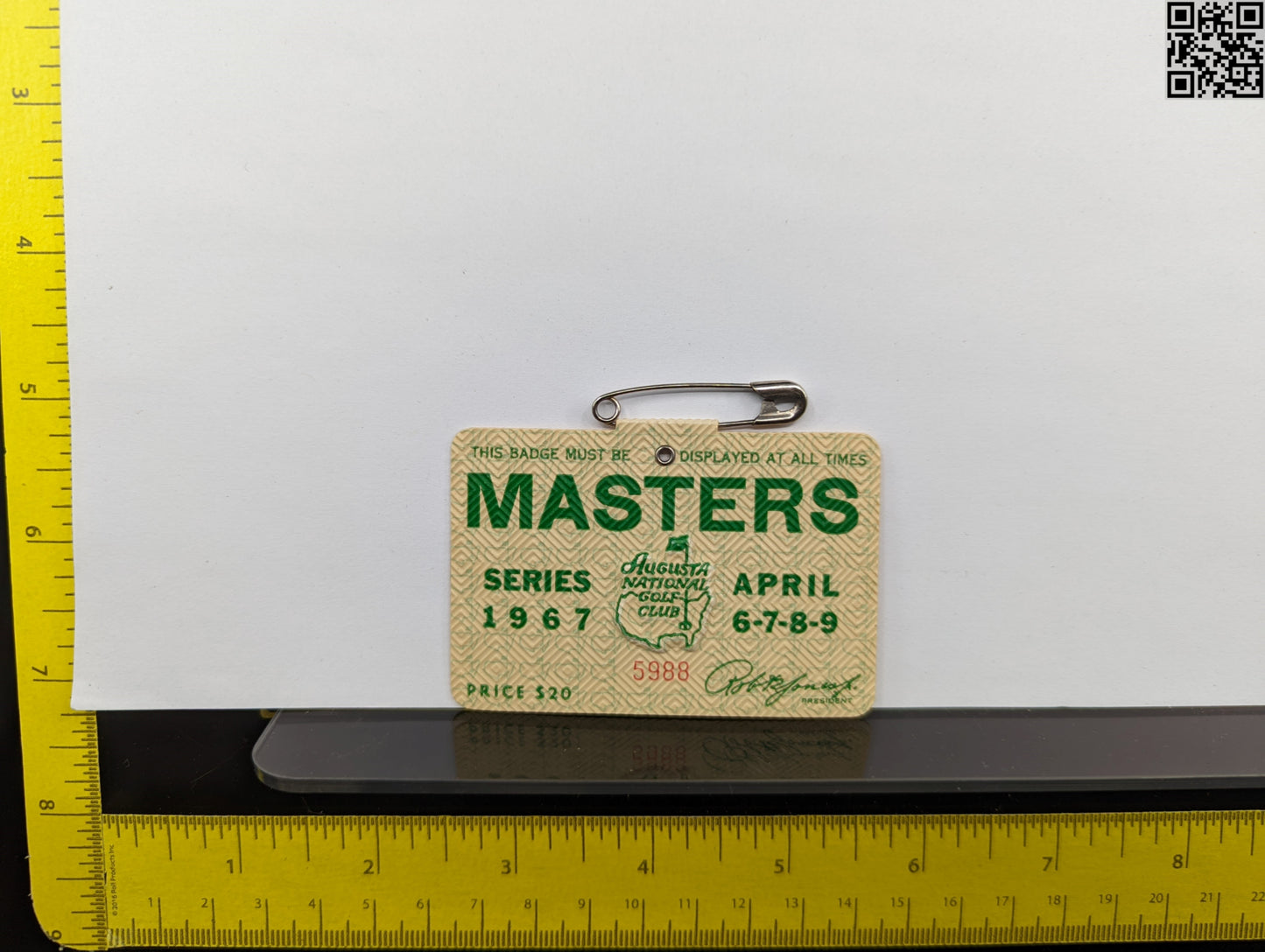 1967 Masters Tournament Series Badge - Augusta National Golf Club - Gay Brewer Win