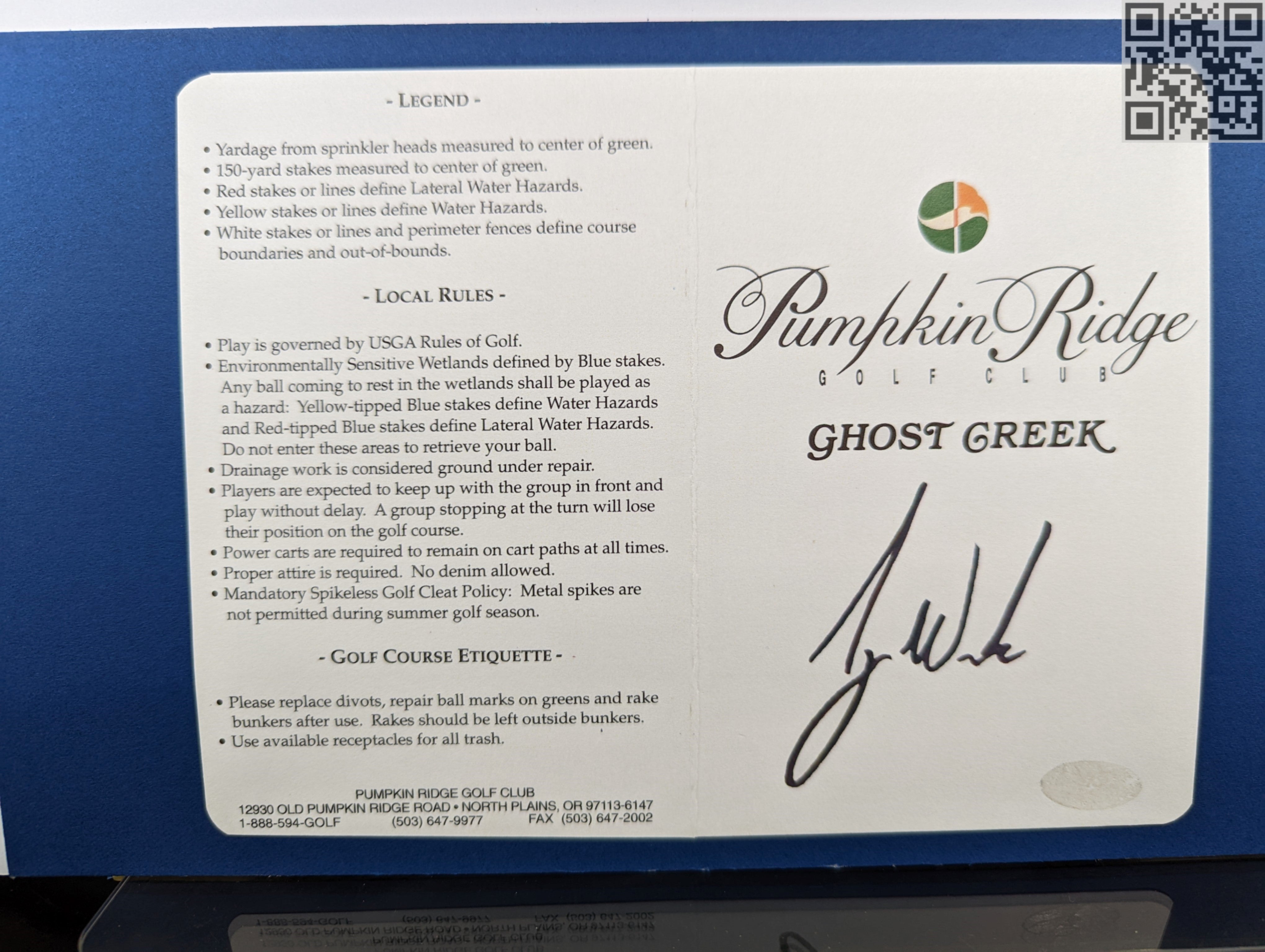 1996 Tiger Woods Signed Pumpkin Ridge Scorecard 3rd USGA Amateur Win ...