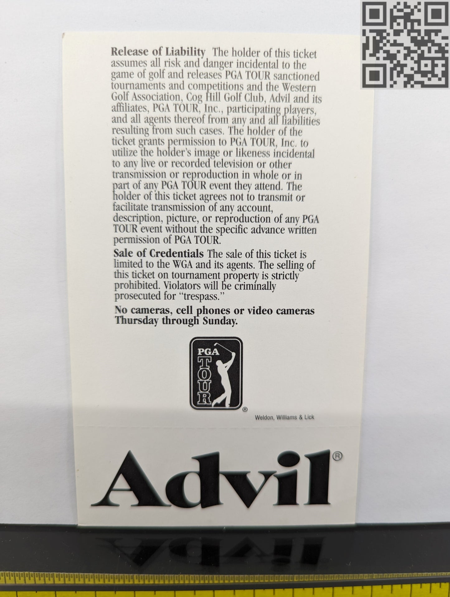 2000 Tiger Woods Signed Advil Western Open Ticket Cog Hill Golf Club